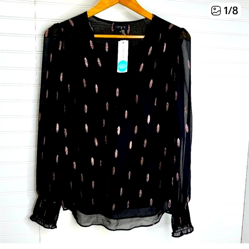 Sheer V Neck Blouse with Pink Foil Accents.  New Without Tags  -Stitch Fix